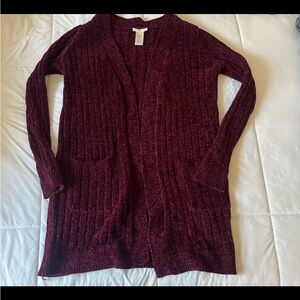 Matty M Burgundy Knit Chenille Cardigan